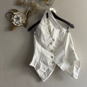 White Halter Vest Top - Women's Tailored Button Front